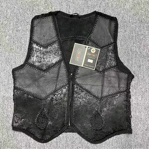 vintage dead stock genuine leather collage quilted intricate design leather vest